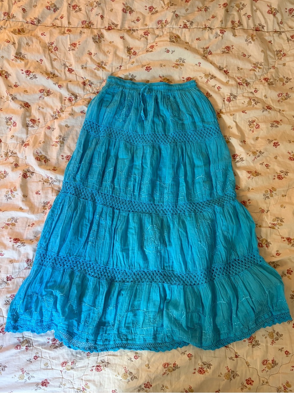 Women’s Tiered Midi Skirt in Bright Turquoise